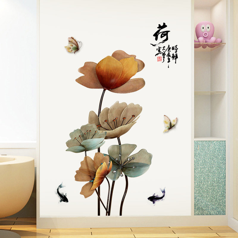 GS9372 Chinese Lotus Cozy Bedroom Wallpaper Stickers