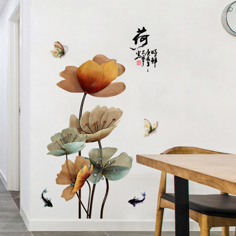 GS9372 Chinese Lotus Cozy Bedroom Wallpaper Stickers