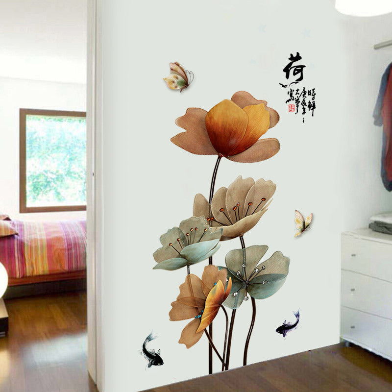 GS9372 Chinese Lotus Cozy Bedroom Wallpaper Stickers