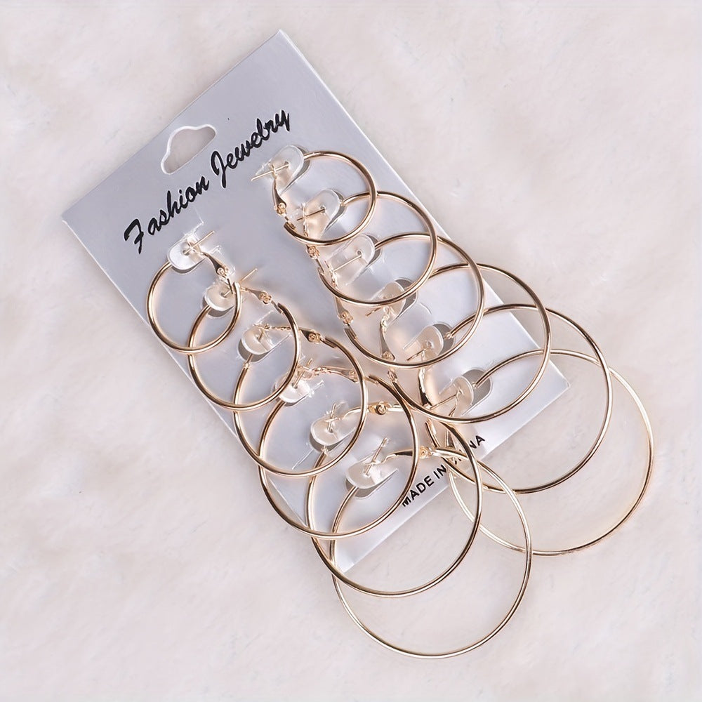 European And American Fashion Classics Versatile Personality Exaggerated Metal Hoop Earrings Suit