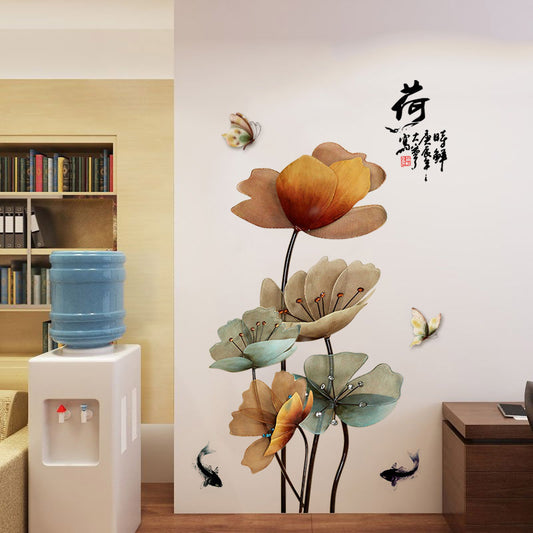 GS9372 Chinese Lotus Cozy Bedroom Wallpaper Stickers