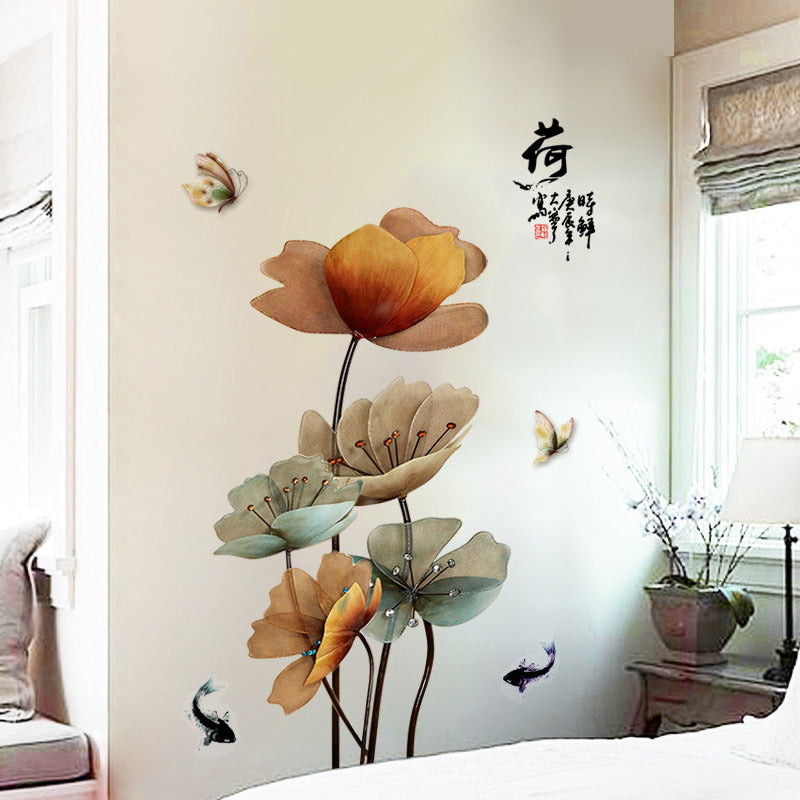 GS9372 Chinese Lotus Cozy Bedroom Wallpaper Stickers